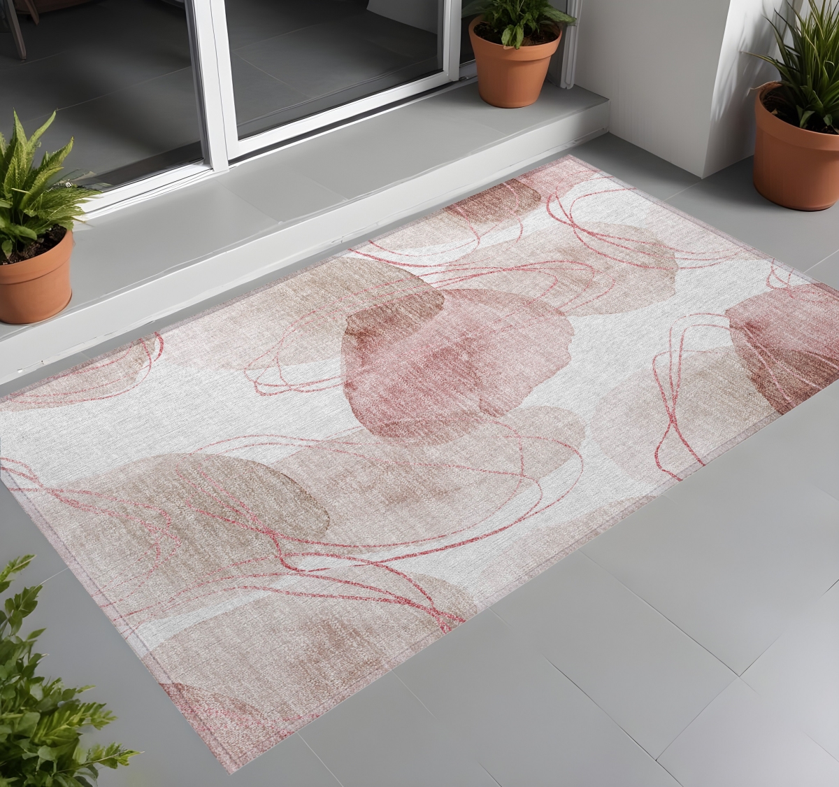 Merlot & Ivory Abstract Washable Area Rug - 3 x 5 ft - Stain Resistant