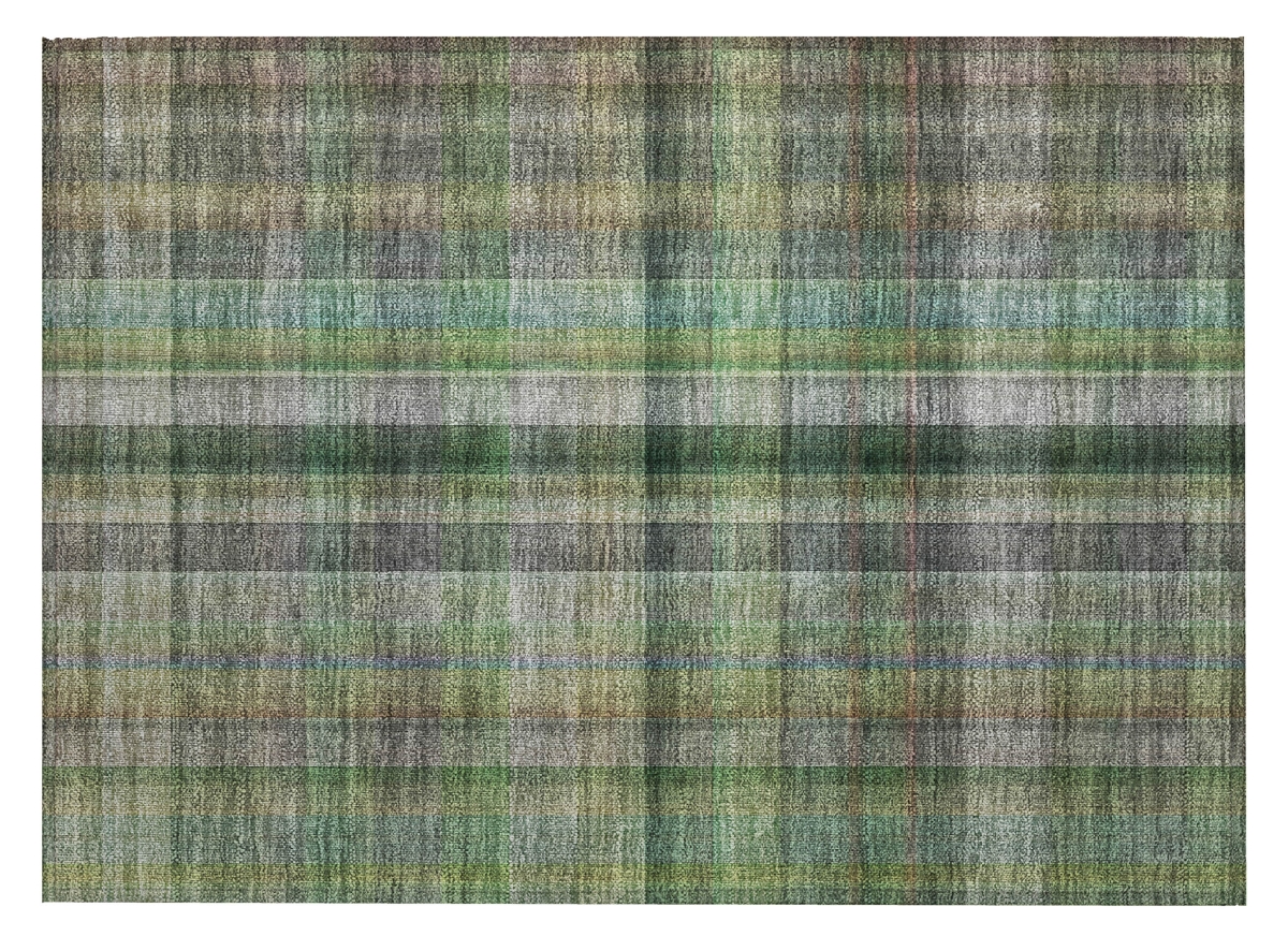 Green Plaid Washable Area Rug - 2 x 3 ft. - Non-Skid - Stain Resistant