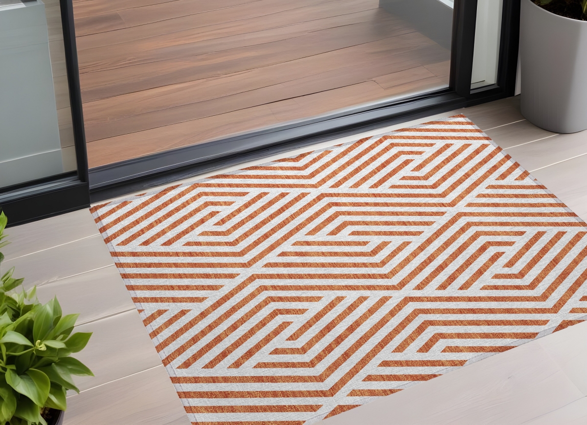 Orange & White Geometric 3x5 ft. Washable Area Rug - Stain Resistant