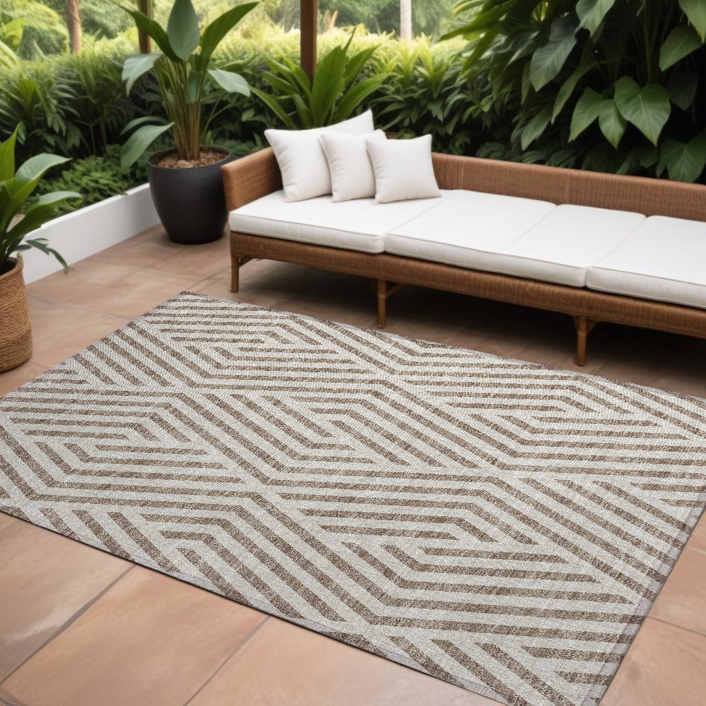 Taupe & Ivory Geometric 8x10 ft. Washable Area Rug - Stain Resistant