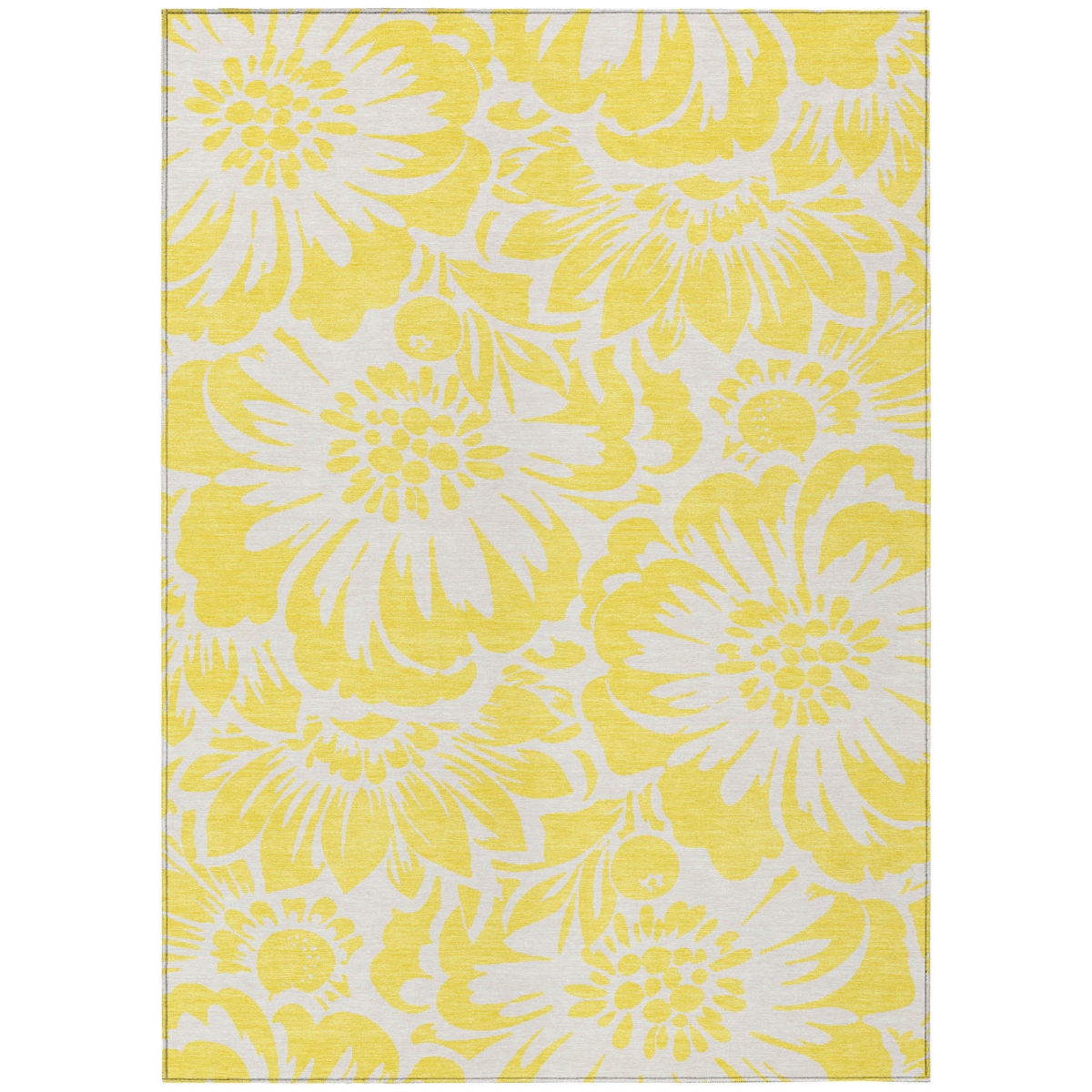 Floral Yellow & Ivory Area Rug - 3 x 5 ft - Washable & Non-Skid