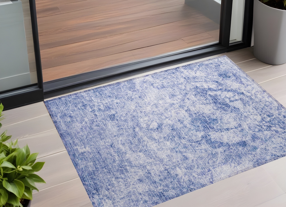 562662 3 x 5 ft. Blue Abstract Washable Non Skid Indoor Outdoor Rectangle Machine Woven Area Rug