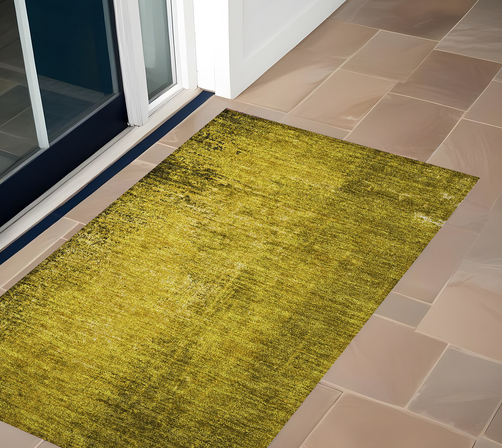 562680 3 x 5 ft. Gold Abstract Washable Non Skid Indoor Outdoor Rectangle Machine Woven Area Rug