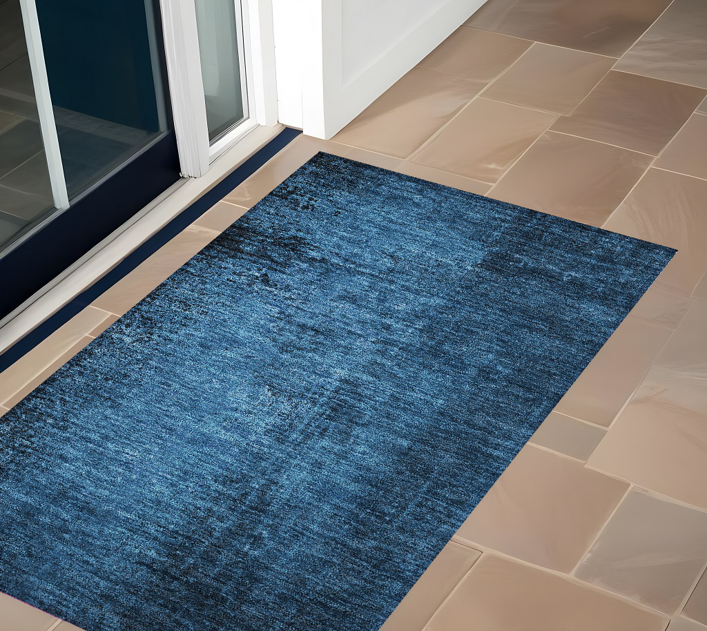 Navy Blue Abstract Washable Area Rug - 2 x 3 ft. - Non-Skid Design