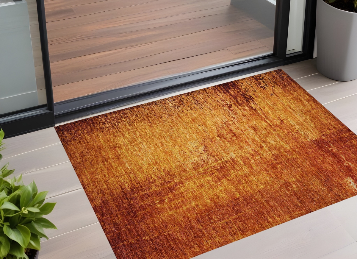 Orange Abstract Washable Non-Skid Area Rug - 3 x 5 ft - Stain Resistant