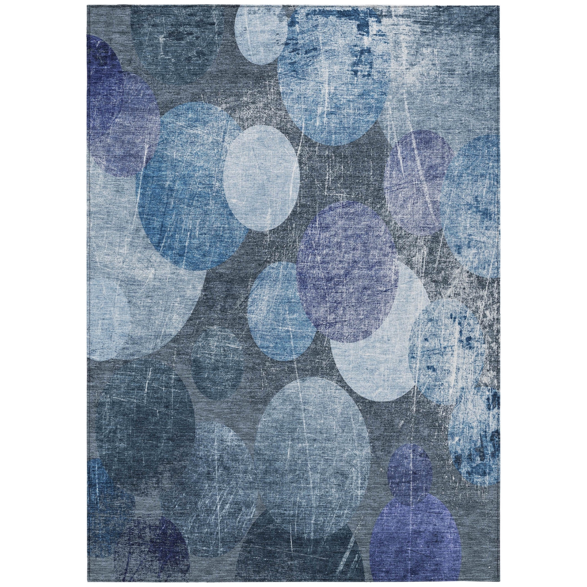 Abstract Gray & Blue Washable Area Rug - 3 x 5 ft - Non-Skid Design