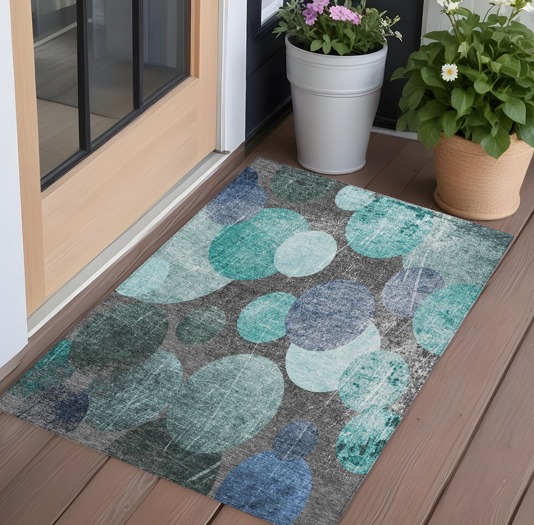 562938 3 x 5 ft. Gray Blue & Purple Abstract Washable Non Skid Indoor Outdoor Rectangle Machine Woven Area Rug