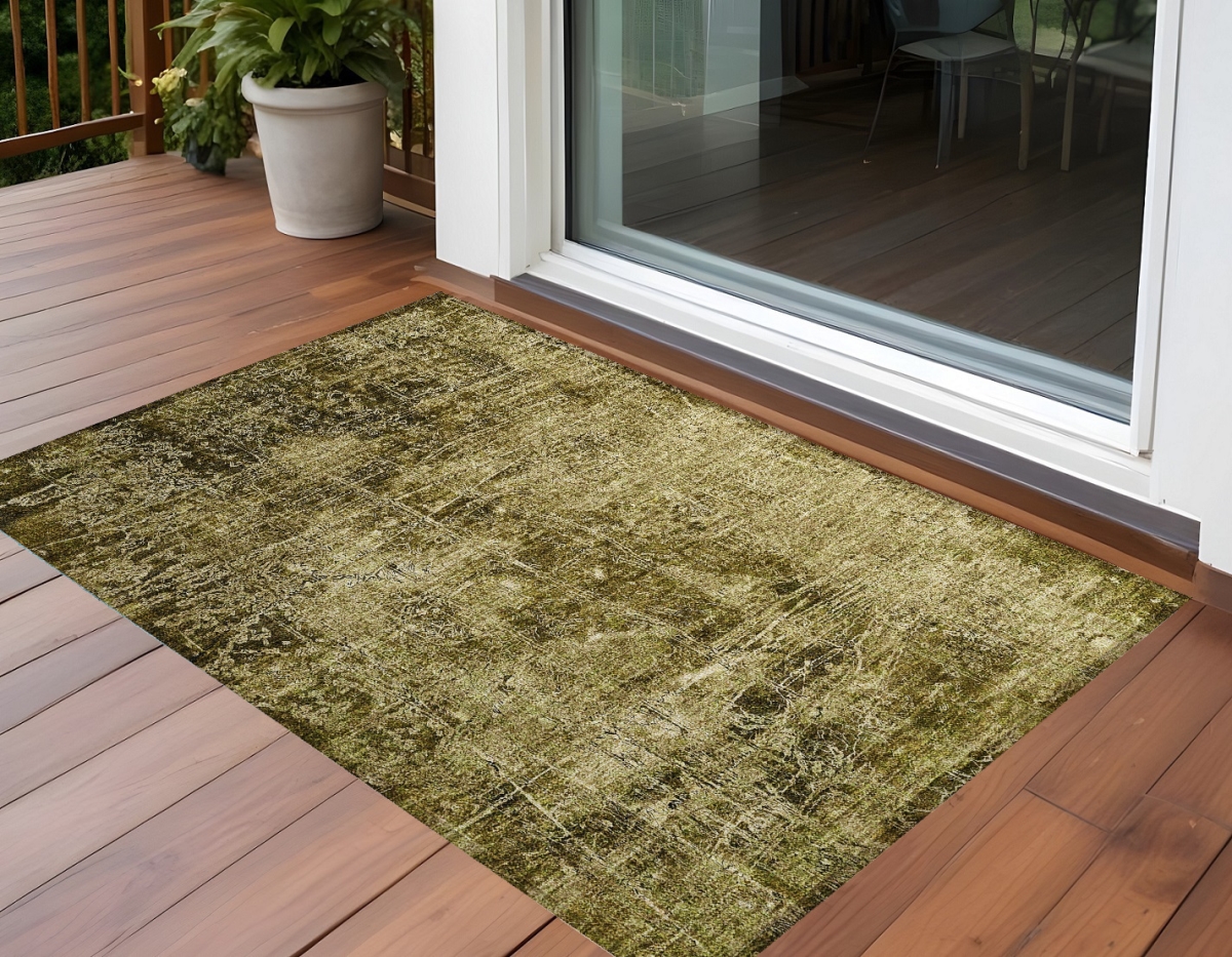 Green Abstract Washable Non-Skid Area Rug - 2 x 3 ft. - Stain Resistant