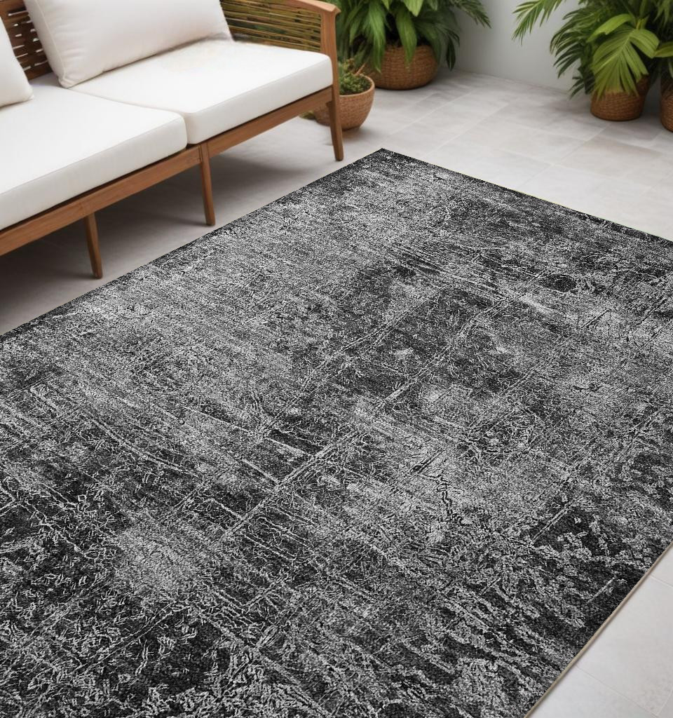 563110 5 x 8 ft. Gray Abstract Washable Non Skid Indoor Outdoor Rectangle Machine Woven Area Rug