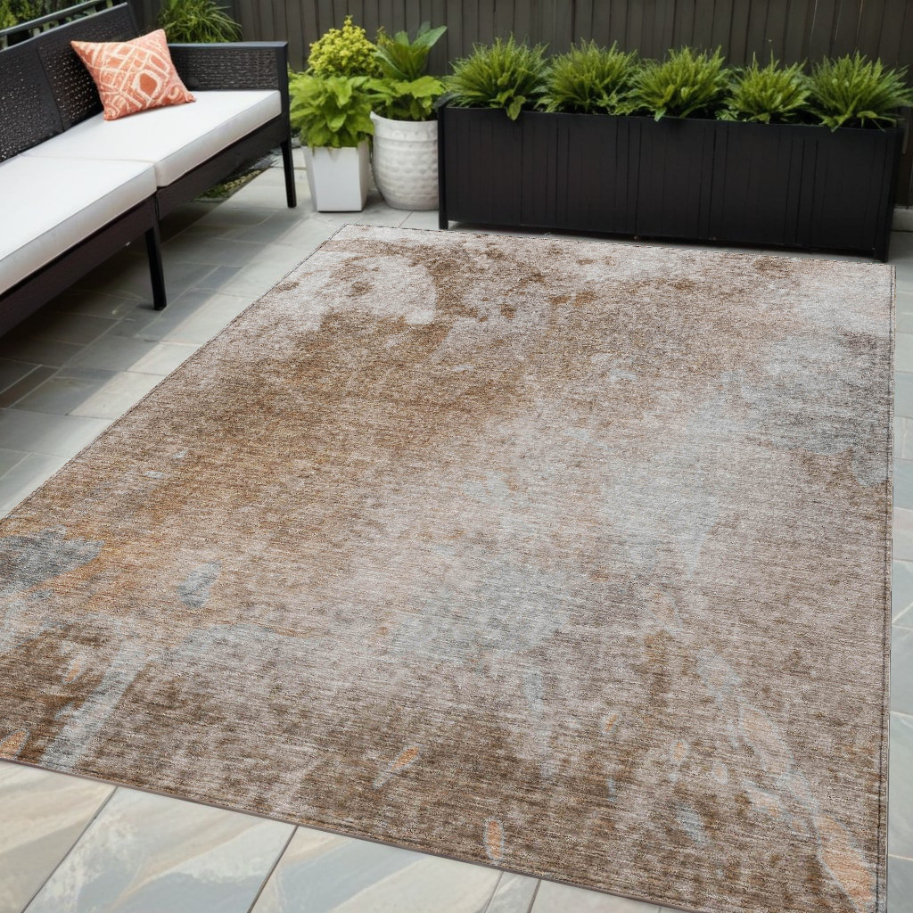Abstract Washable Area Rug - Brown & Off White - 5 x 8 ft - Stain Resistant