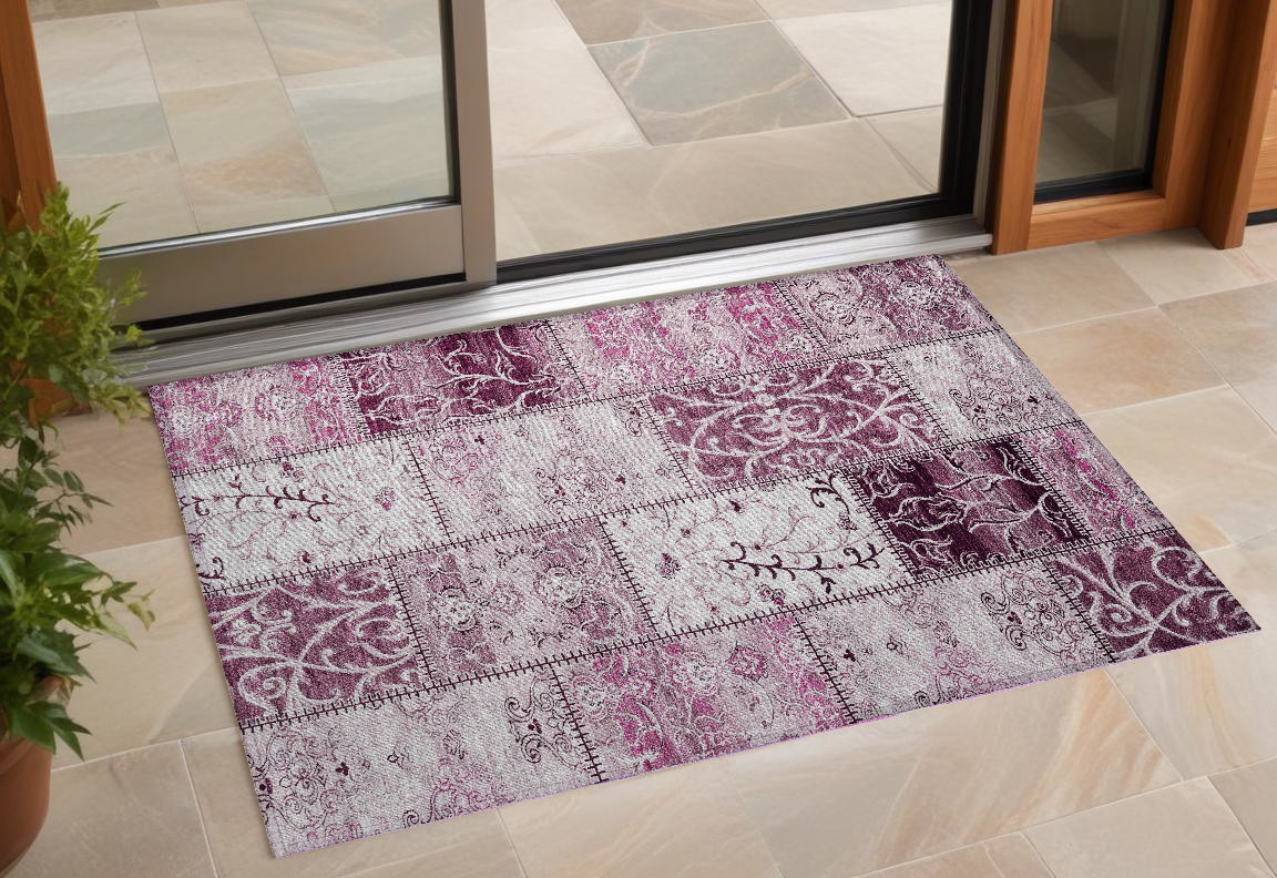 Mountbatten Pink Patchwork Area Rug - 2 x 3 ft. - Indoor/Outdoor - Stain Resistant