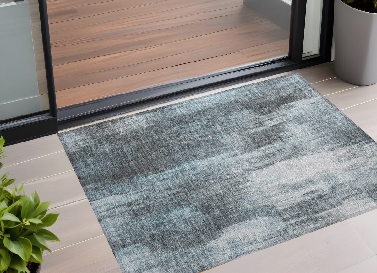 Teal Abstract Washable Non-Skid Area Rug - 2 x 3 ft. - Stain Resistant