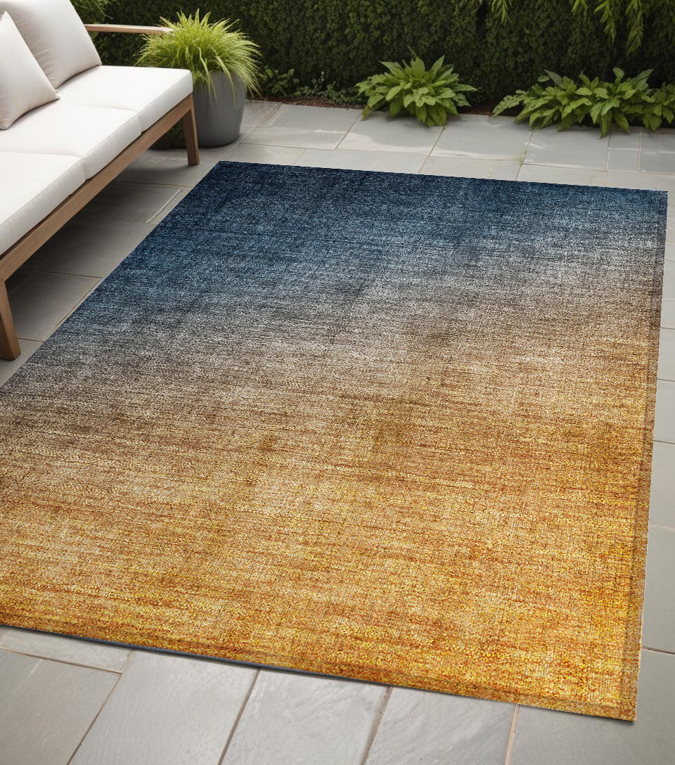 Denim & Gold Ombre Area Rug - 5 x 8 ft - Machine Washable - Stain Resistant