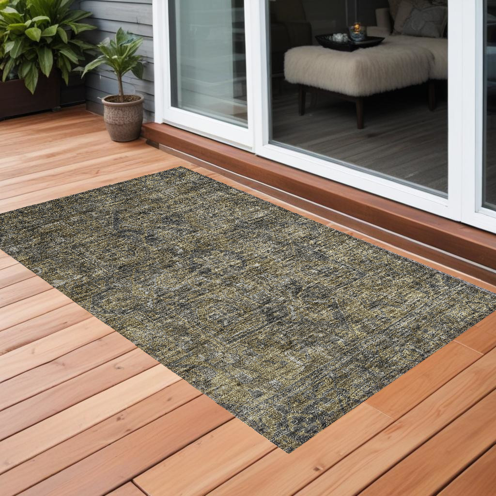 563802 3 x 5 ft. Dark Moss Green & Gray Oriental Washable Non Skid Indoor Outdoor Rectangle Machine Woven Area Rug