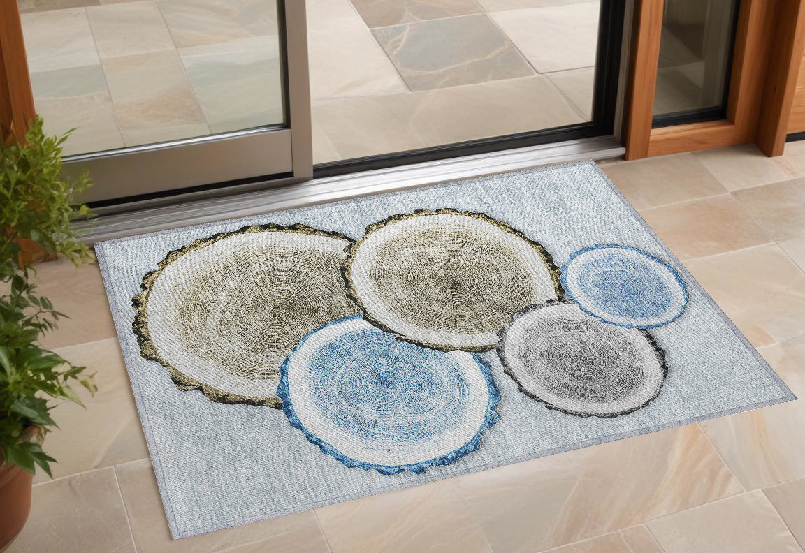 564404 3 x 5 ft. Blue Gold & Gray Faux Bois Washable Non Skid Indoor Outdoor Rectangle Machine Woven Area Rug