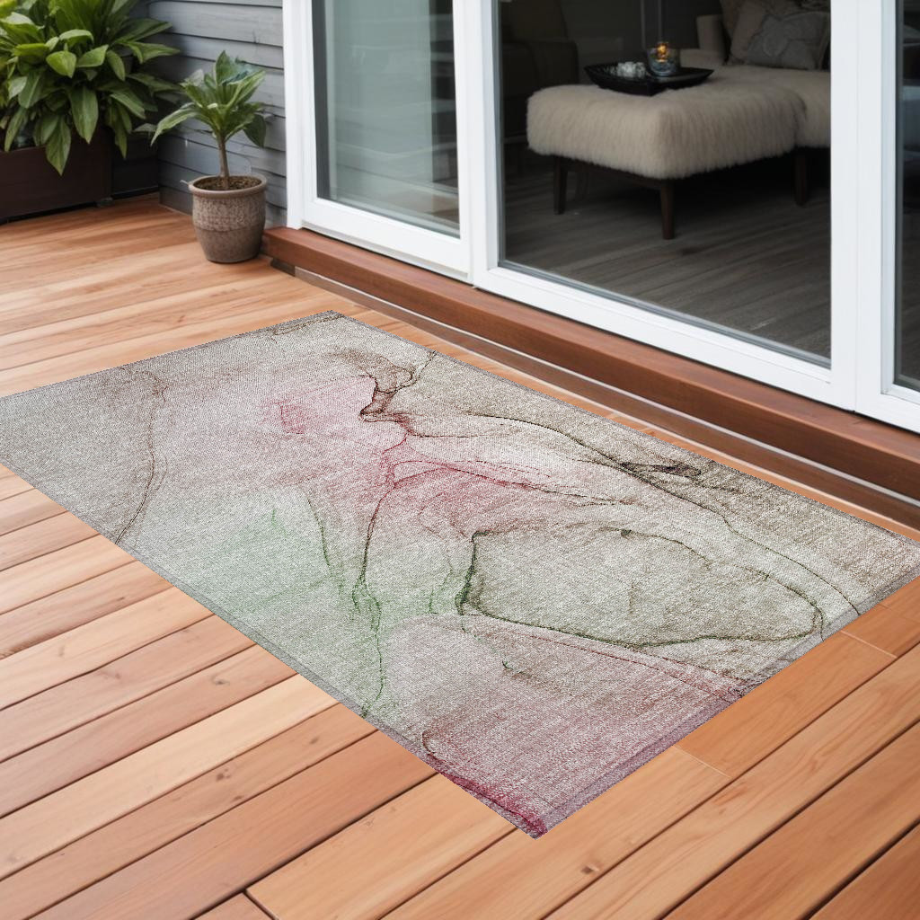 Abstract Washable Area Rug - Gray & Pink - 3 x 5 ft - Stain Resistant
