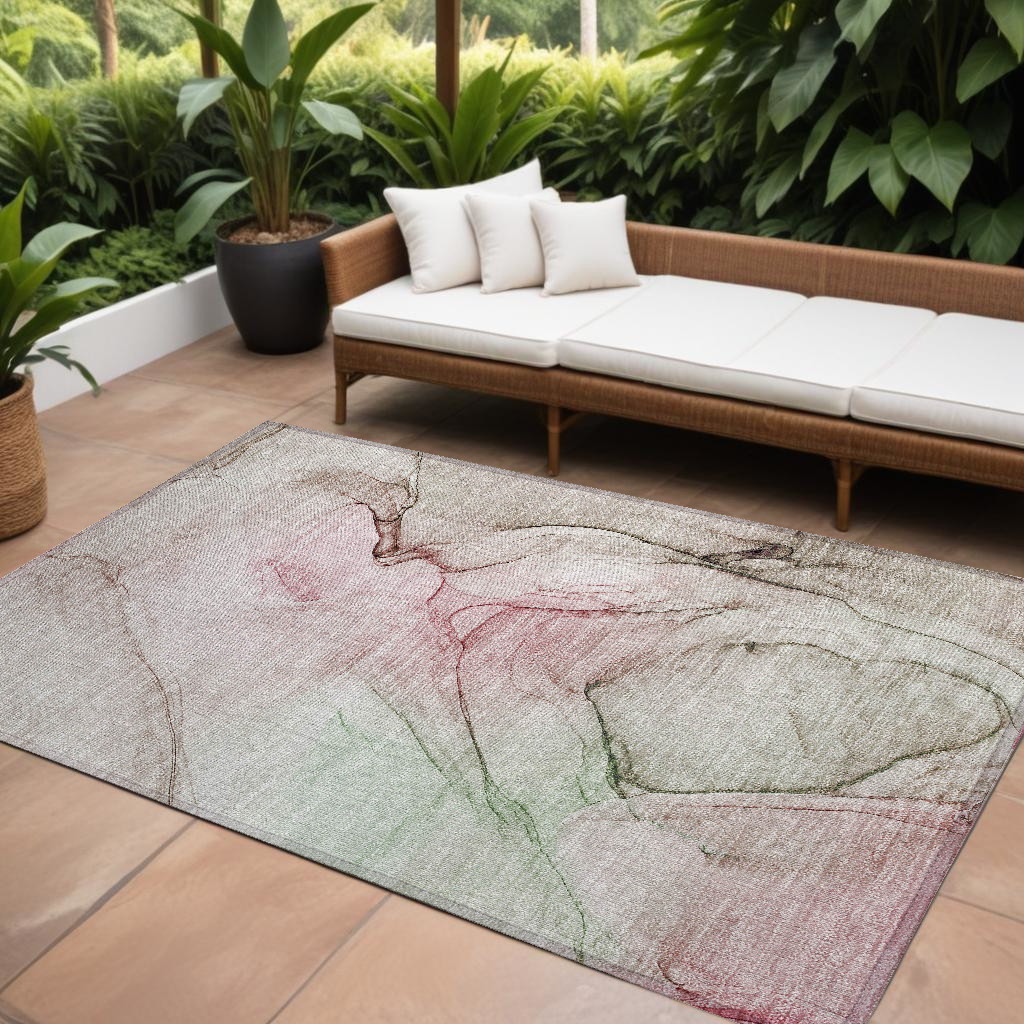 559367 8 x 10 ft. Gray & Pink Abstract Washable Non Skid Indoor Outdoor Rectangle Machine Woven Area Rug