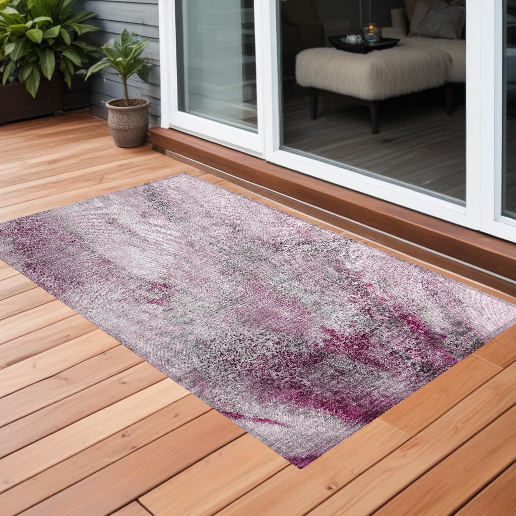 559598 3 x 5 ft. Pink Abstract Washable Non Skid Indoor Outdoor Rectangle Machine Woven Area Rug