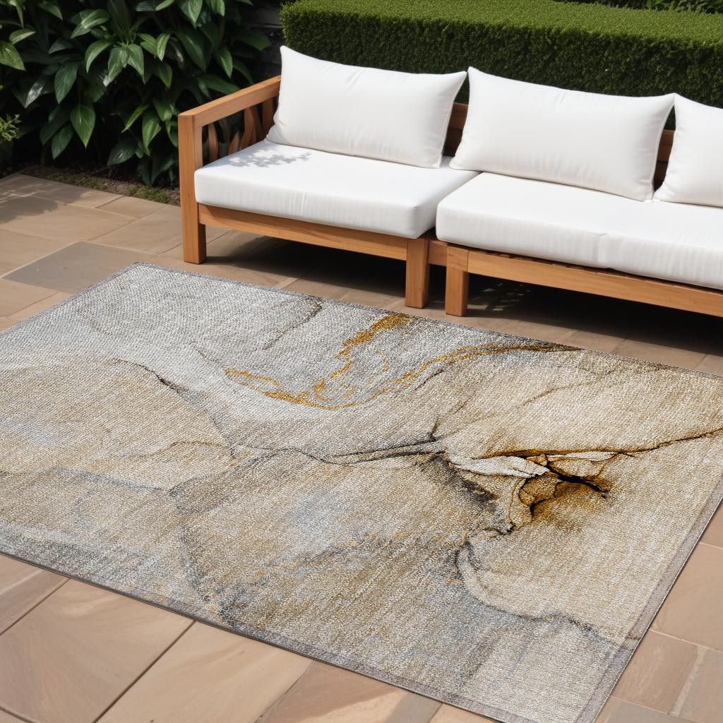 559675 10 x 14 ft. Beige Abstract Washable Non Skid Indoor Outdoor Rectangle Machine Woven Area Rug
