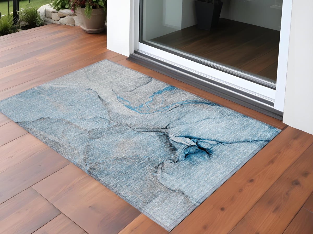 Abstract Blue & Ivory Area Rug - 3 x 5 ft - Washable & Non-Skid