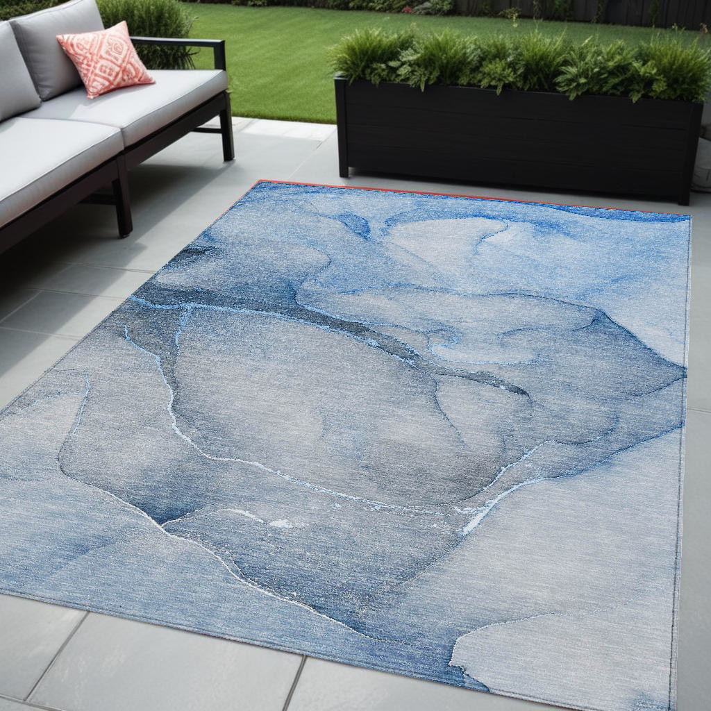 559797 5 x 8 ft. Blue Abstract Washable Non Skid Indoor Outdoor Rectangle Machine Woven Area Rug