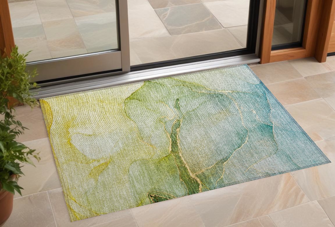 Green Abstract 3x5 ft. Washable Non-Skid Area Rug - Stain Resistant