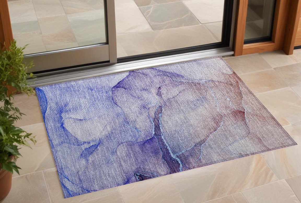 Abstract Blue & Brown 3x5 ft. Washable Area Rug - Non-Skid Design