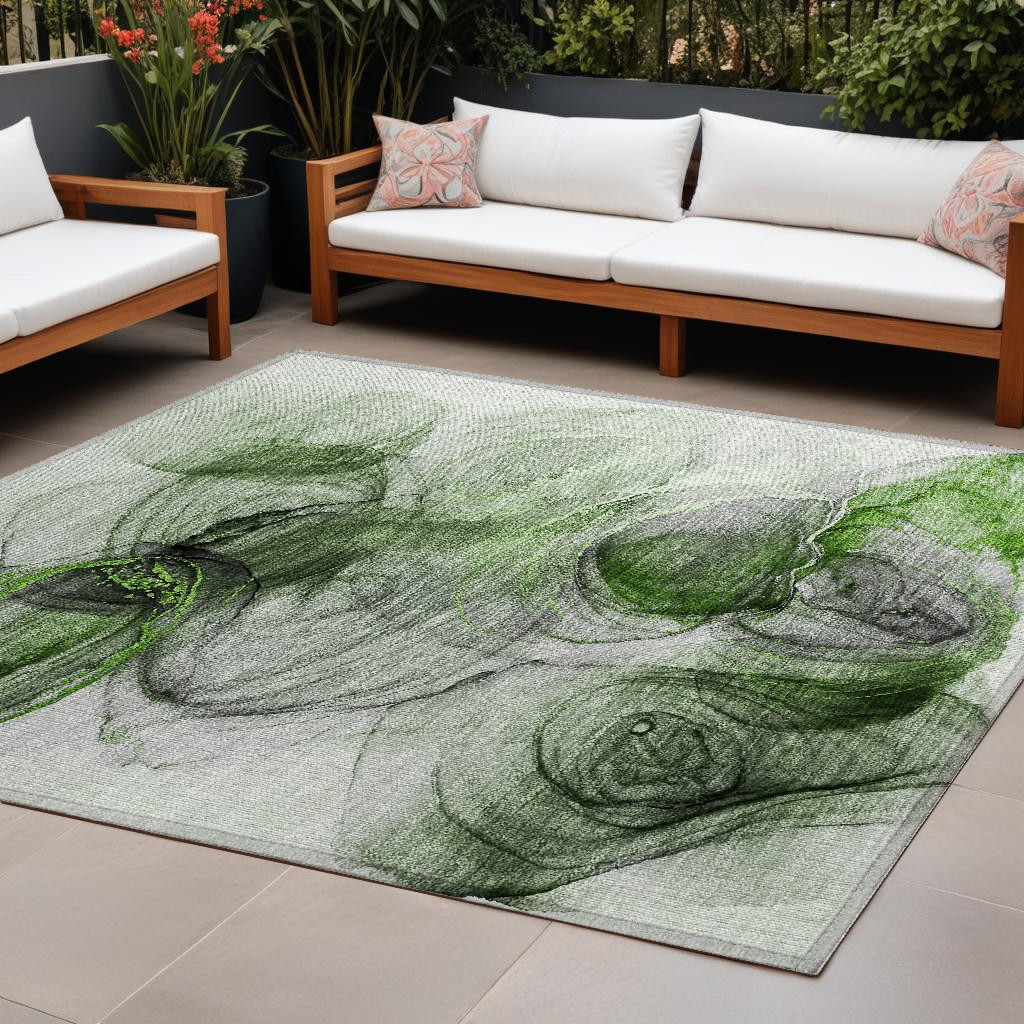560017 9 x 12 ft. Olive Green Abstract Washable Non Skid Indoor Outdoor Rectangle Machine Woven Area Rug