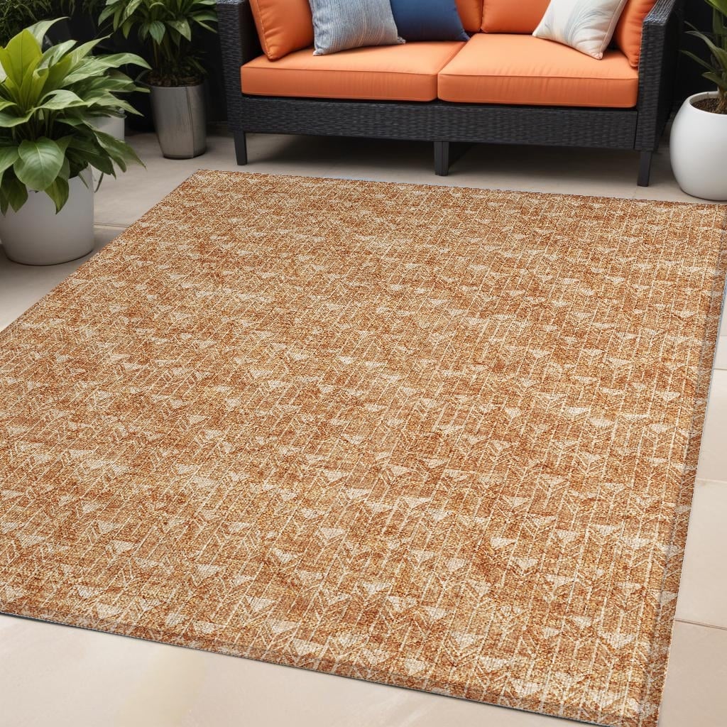 Bronze Geometric Washable Area Rug - 5 x 8 ft - Stain Resistant & Non-Slip