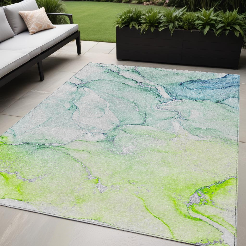 Green Abstract Washable Area Rug - 5 x 8 ft - Stain Resistant - Non-Skid