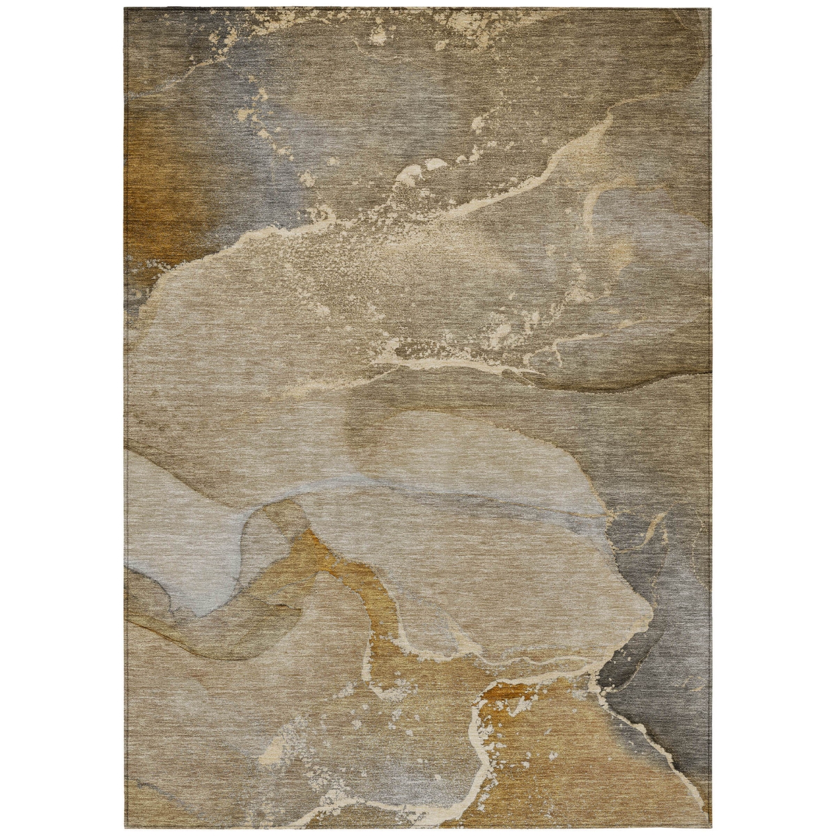 Brown Abstract Washable Non-Skid Area Rug - 3 x 5 ft - Stain Resistant