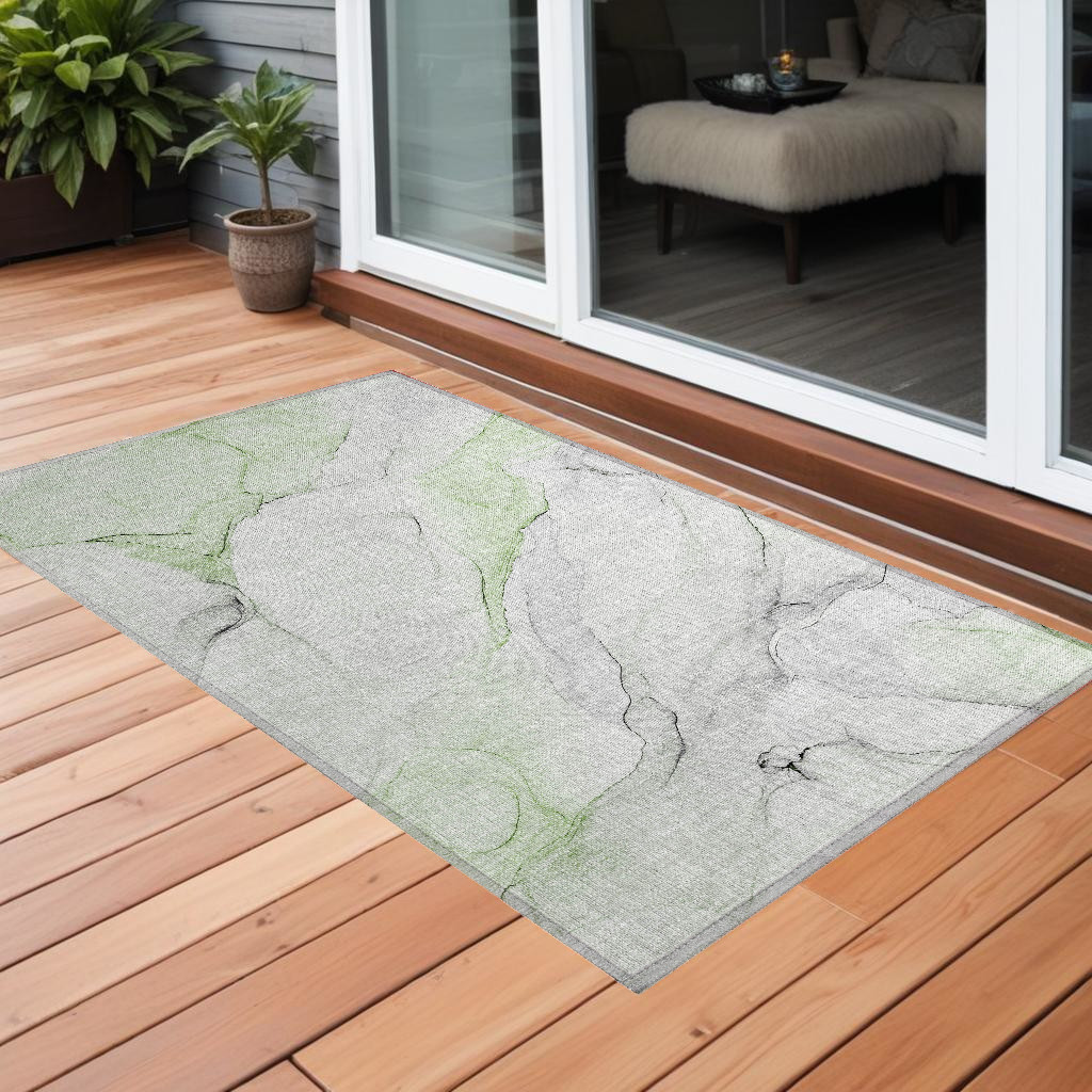 560169 3 x 5 ft. Green Abstract Washable Non Skid Indoor Outdoor Rectangle Machine Woven Area Rug
