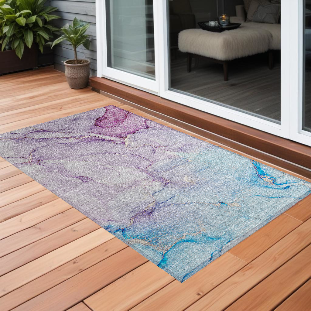 Purple Abstract Washable Non-Skid Area Rug - 3 x 5 ft - Stain Resistant