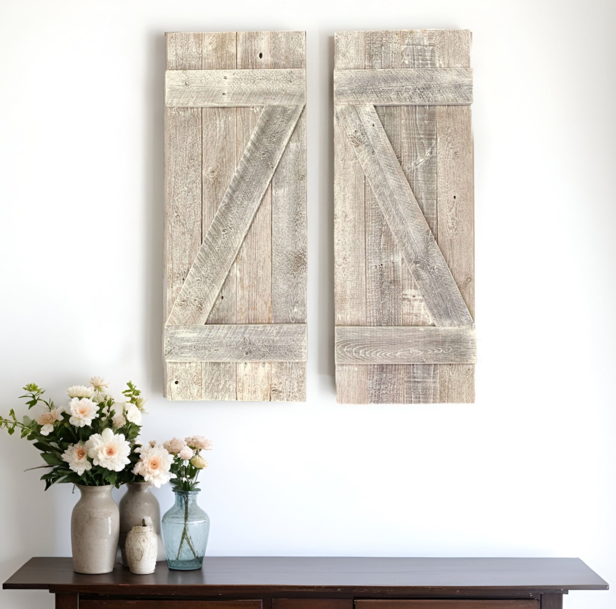 380349 Rustic Weathered Grey Wood Decorative Window Shutters - Set of 2