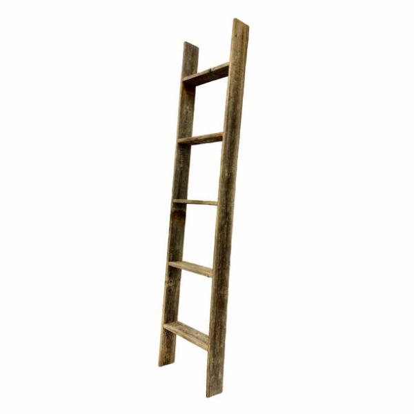380325 5 Step Rustic Weathered Grey Wood Ladder Shelf