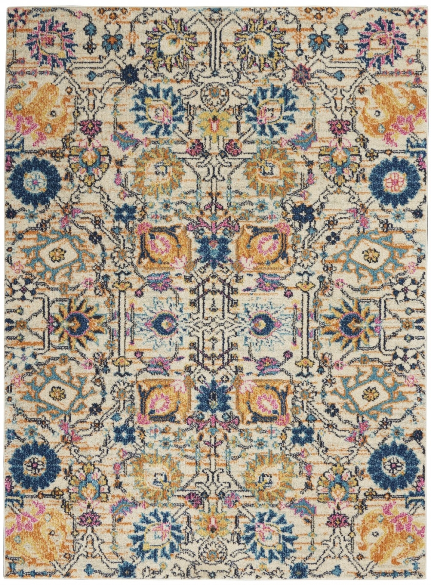 385207 4 x 6 ft. Orange & Ivory Floral Power Loomed Rectangle Area Rug
