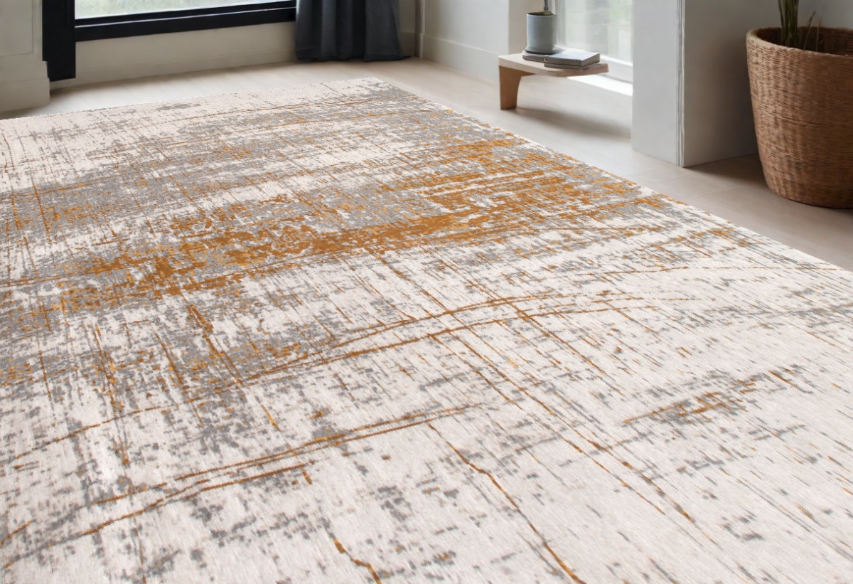 548389 5 x 7 ft. Gray & Gold Abstract Non Skid Rectangle Machine Woven Area Rug