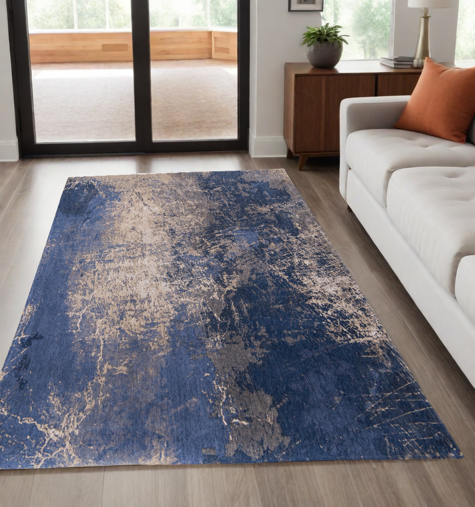 548445 5 x 7 ft. Blue & Gray Abstract Non Skid Rectangle Machine Woven Area Rug