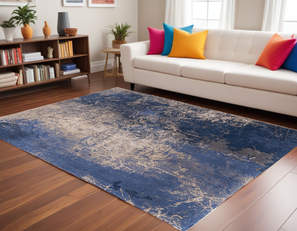 548449 9 x 13 ft. Blue & Gray Abstract Non Skid Rectangle Machine Woven Area Rug