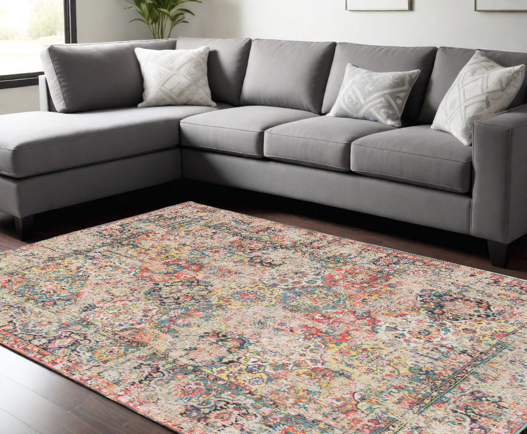 548469 7 x 9 ft. Red Oriental Non Skid Rectangle Machine Woven Area Rug