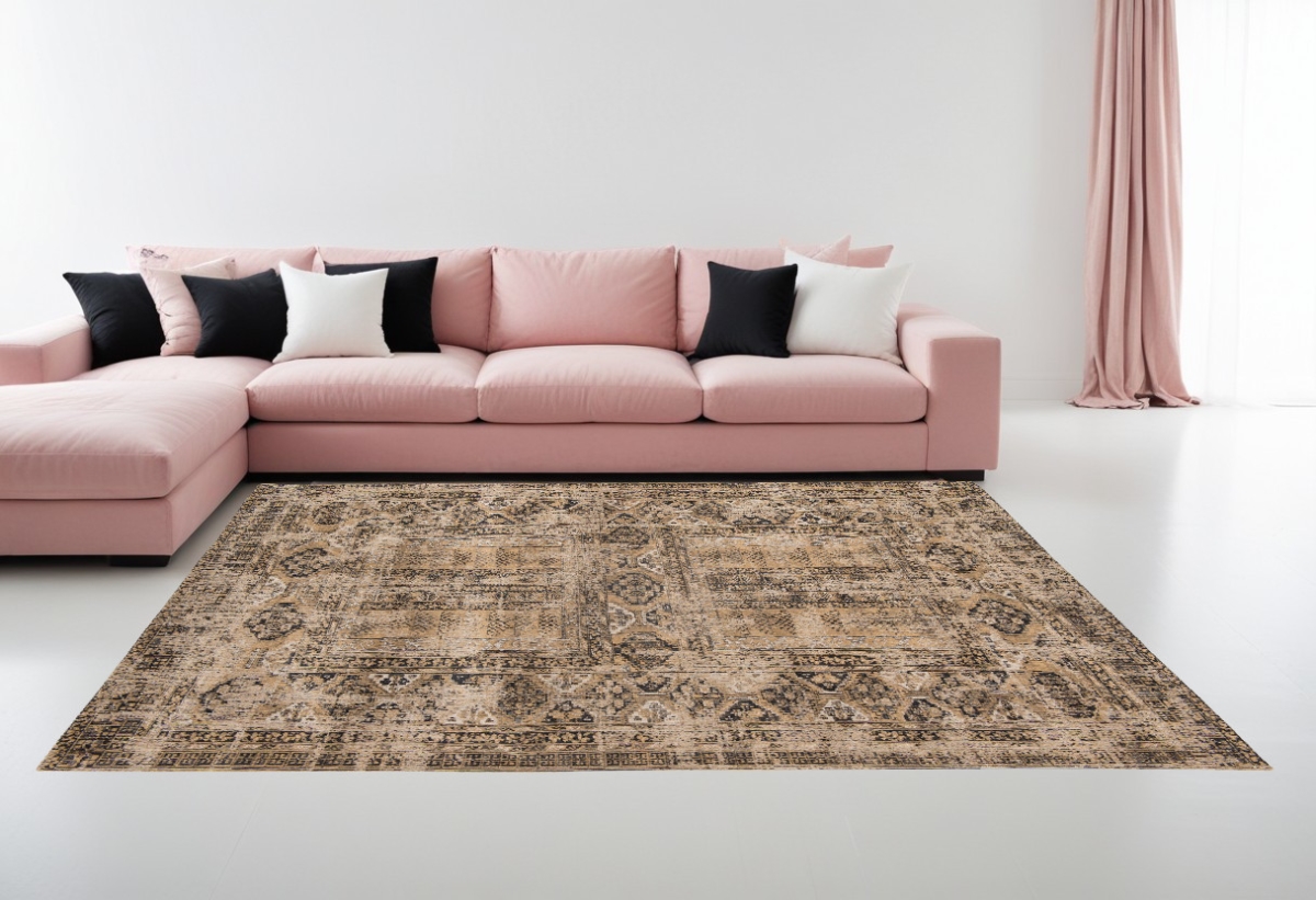 548511 7 x 9 ft. Brown Oriental Non Skid Rectangle Machine Woven Area Rug