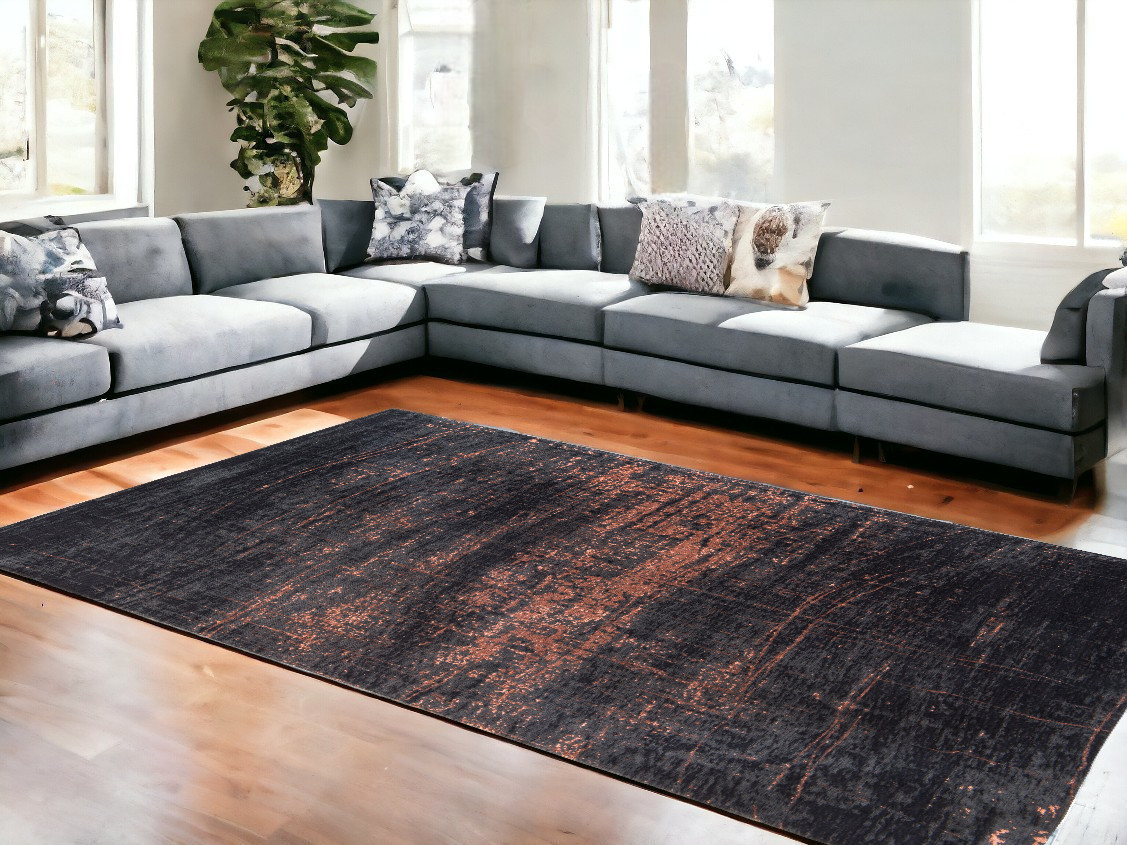 548544 8 x 11 ft. Black & Gold Abstract Non Skid Rectangle Machine Woven Area Rug