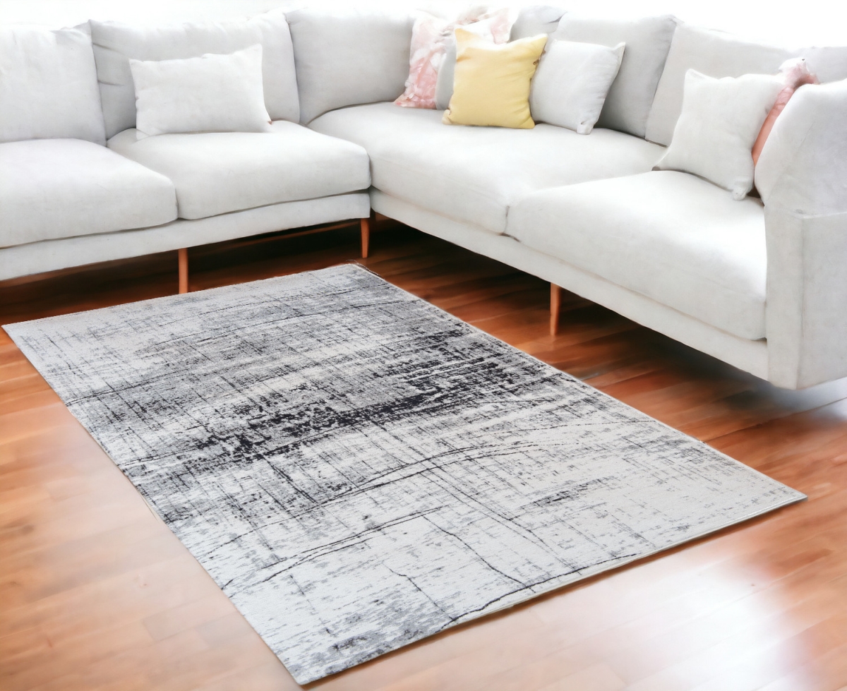 548549 5 x 7 ft. Black & White Abstract Non Skid Rectangle Machine Woven Area Rug