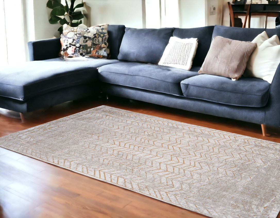 548561 9 x 13 ft. Gray & Yellow Chevron Non Skid Rectangle Machine Woven Area Rug