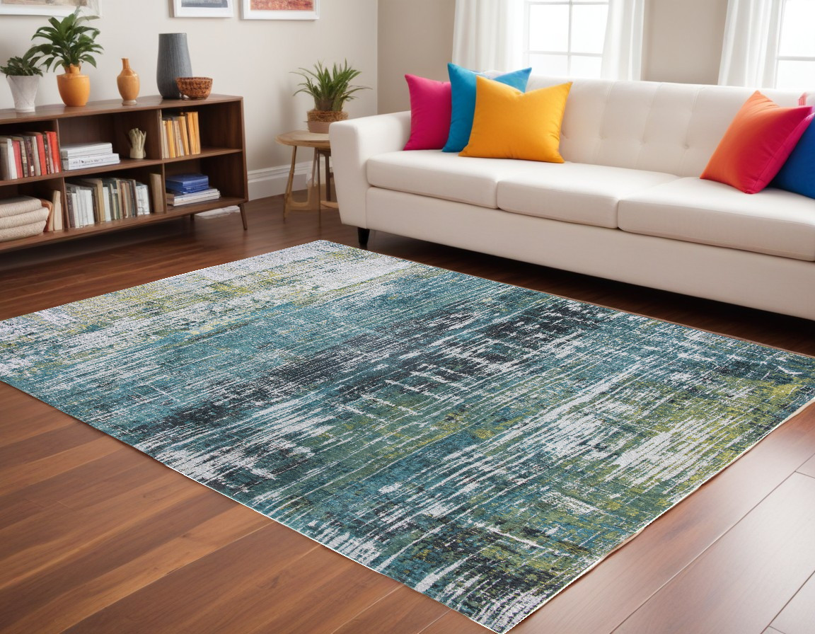 548625 9 x 13 ft. Blue & Green Abstract Non Skid Rectangle Machine Woven Area Rug