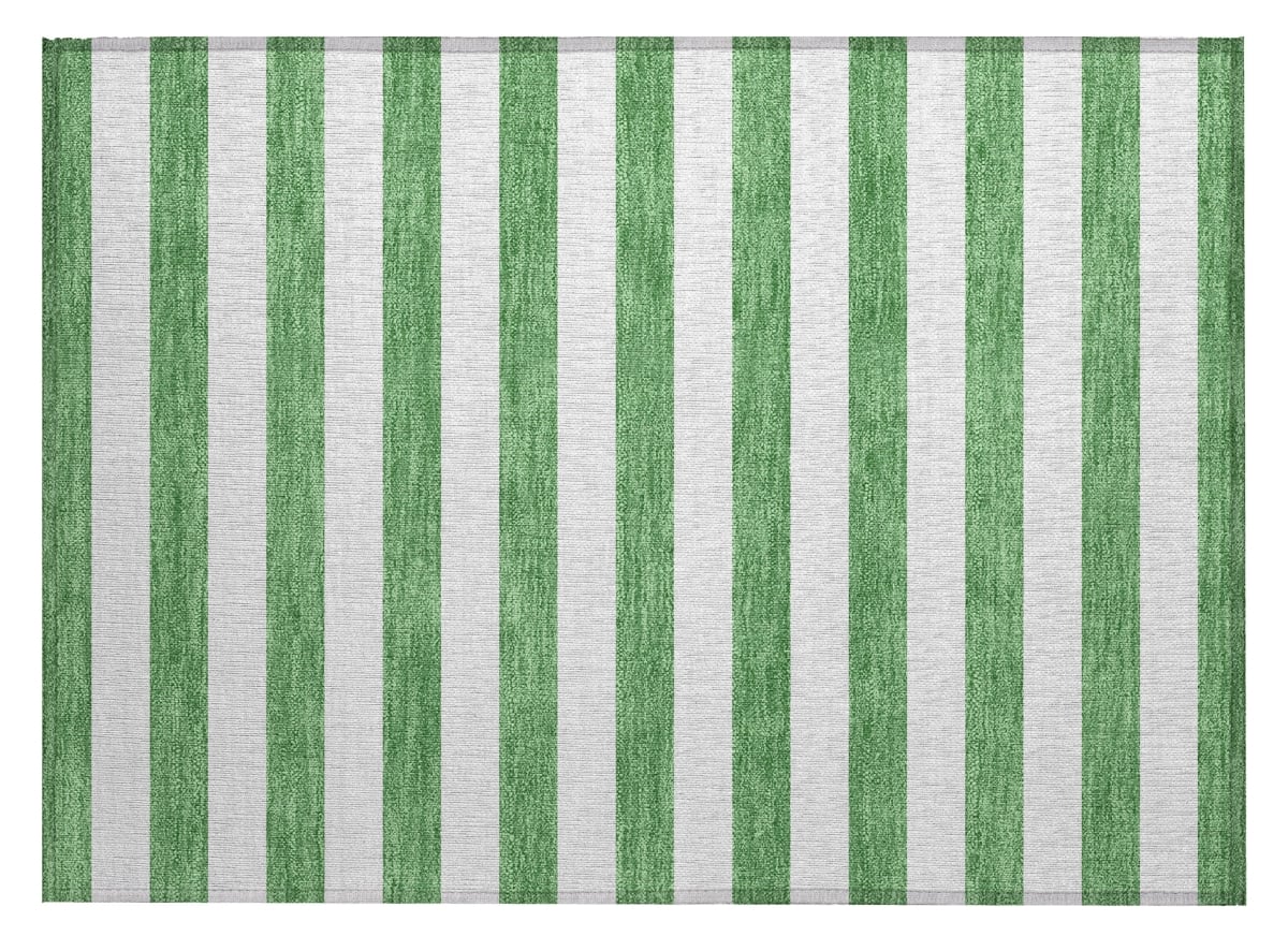 Green & White Striped Washable Area Rug - 2 x 3 ft. - Stain Resistant