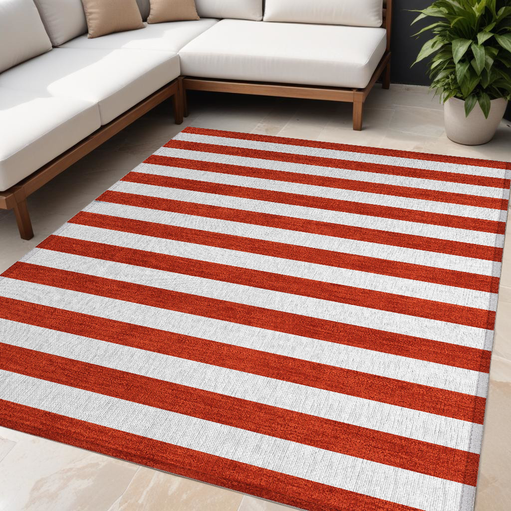 Red & White Striped Washable Area Rug - 5 x 8 ft - Stain Resistant & Non-Skid