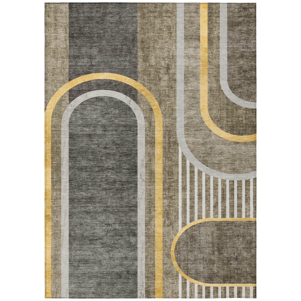 561350 3 x 5 ft. Taupe Abstract Washable Non Skid Rectangle Machine Woven Area Rug with UV Protection