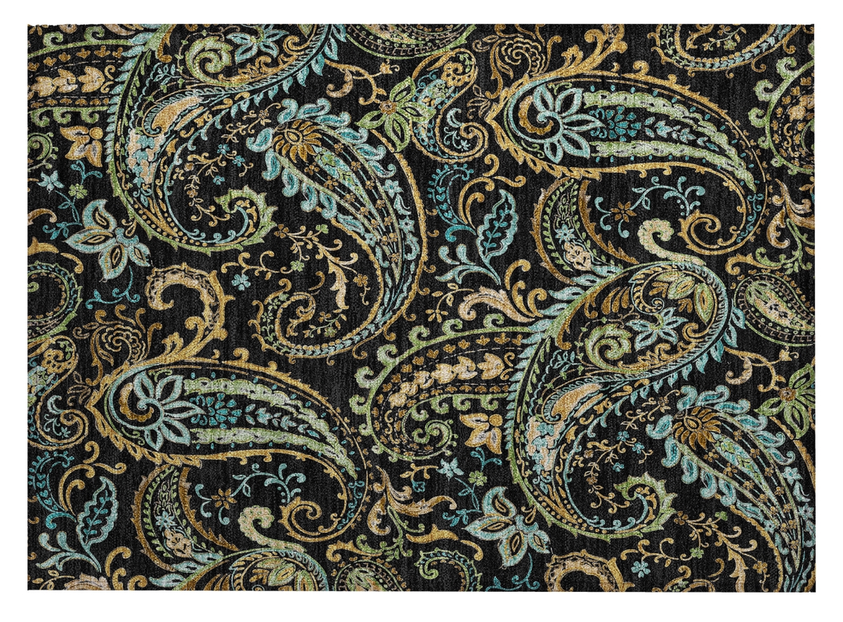 Black & Gold Paisley Area Rug - 2 x 3 ft. - Washable & Stain Resistant