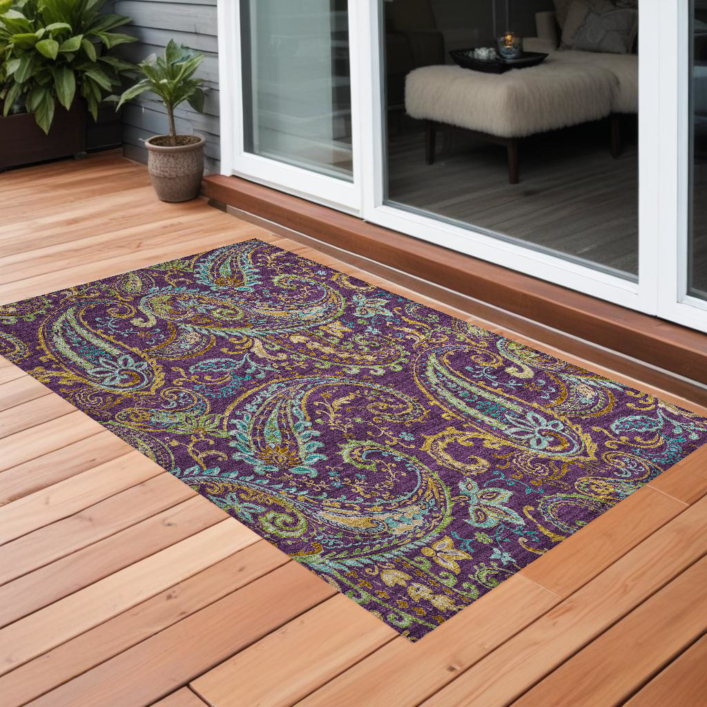 Purple Paisley 2x3 ft. Washable Non-Skid Area Rug - Transitional Style
